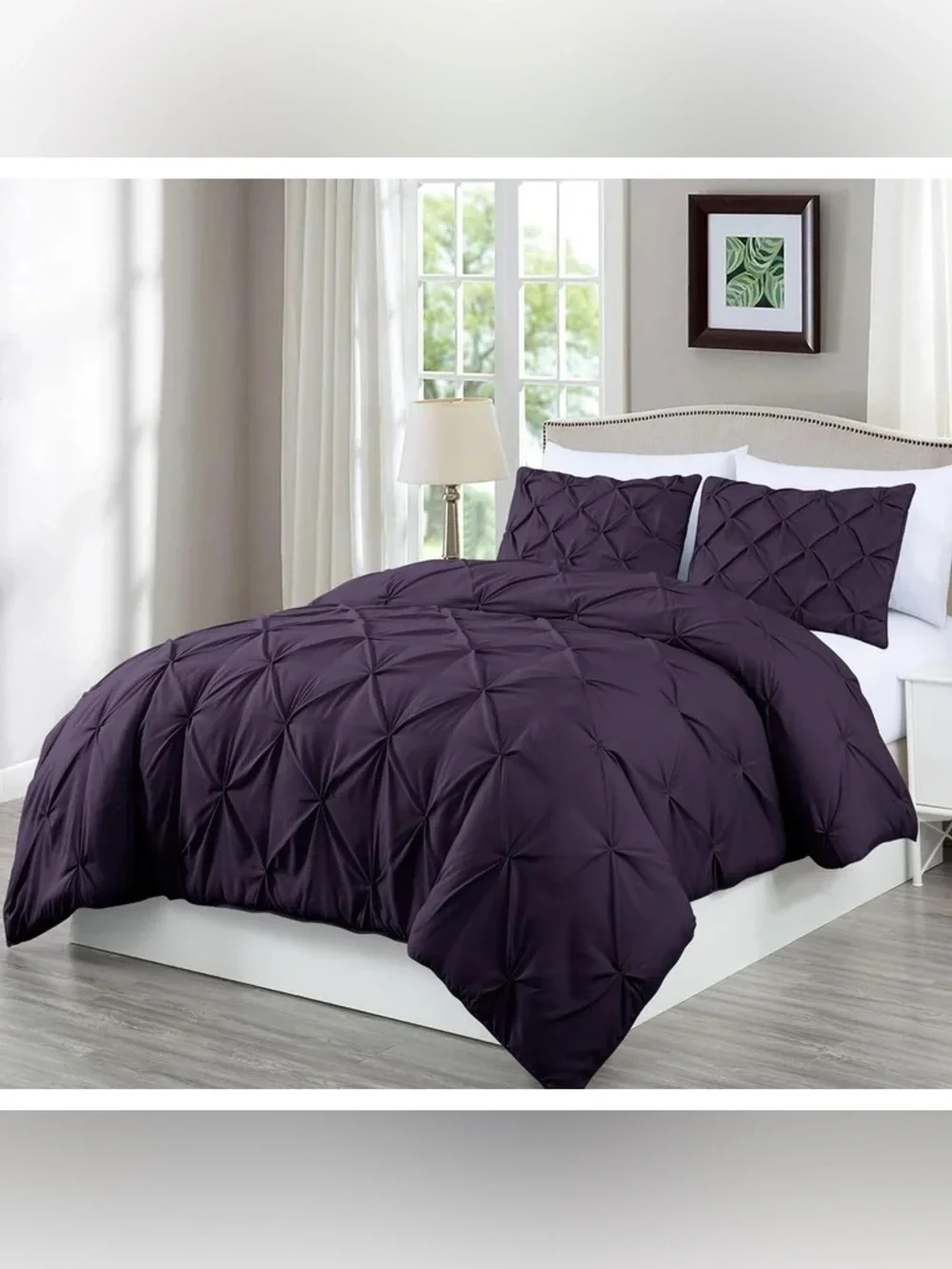Plush Pleated purple Pintuck extra wide king 3 piece Comforter Set